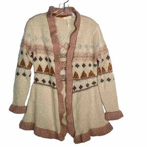 Matilda Jane Open Cardigan Sweater Ruffle Trim Wool Blend Women Sz XS